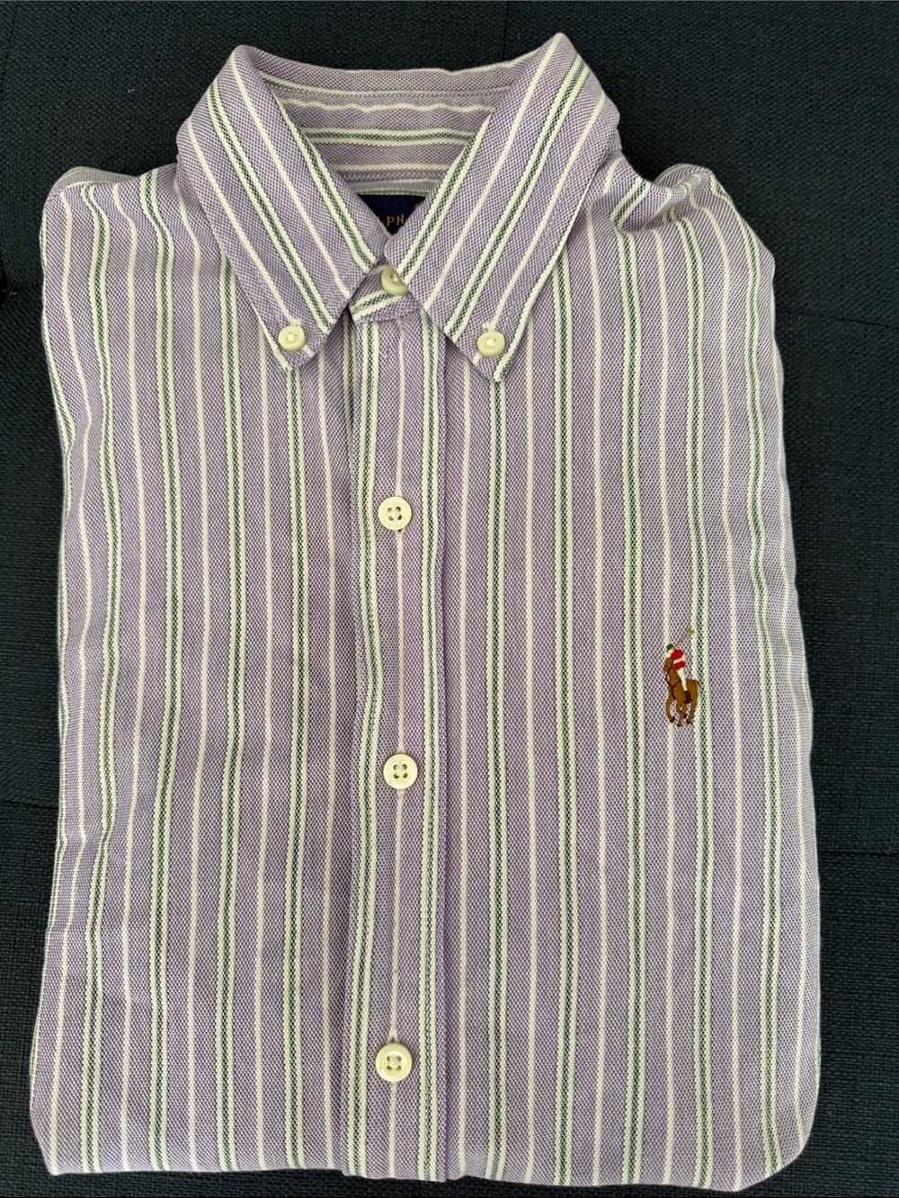 Polo by Ralph Lauren Lavender and White Striped Knit Oxford Button-Down Shirt